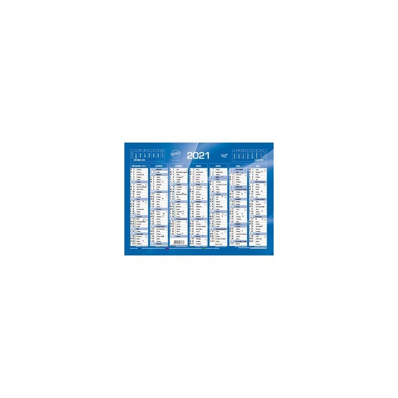 QUO VADIS Calendrier 7 mois par face avec vacances scolaires en haut, format 13,5 x 18 cm Bleu