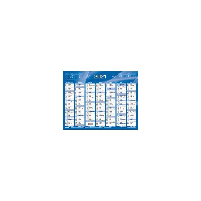 QUO VADIS Calendrier 7 mois par face avec vacances scolaires en haut, format 21 x 27 cm Bleu