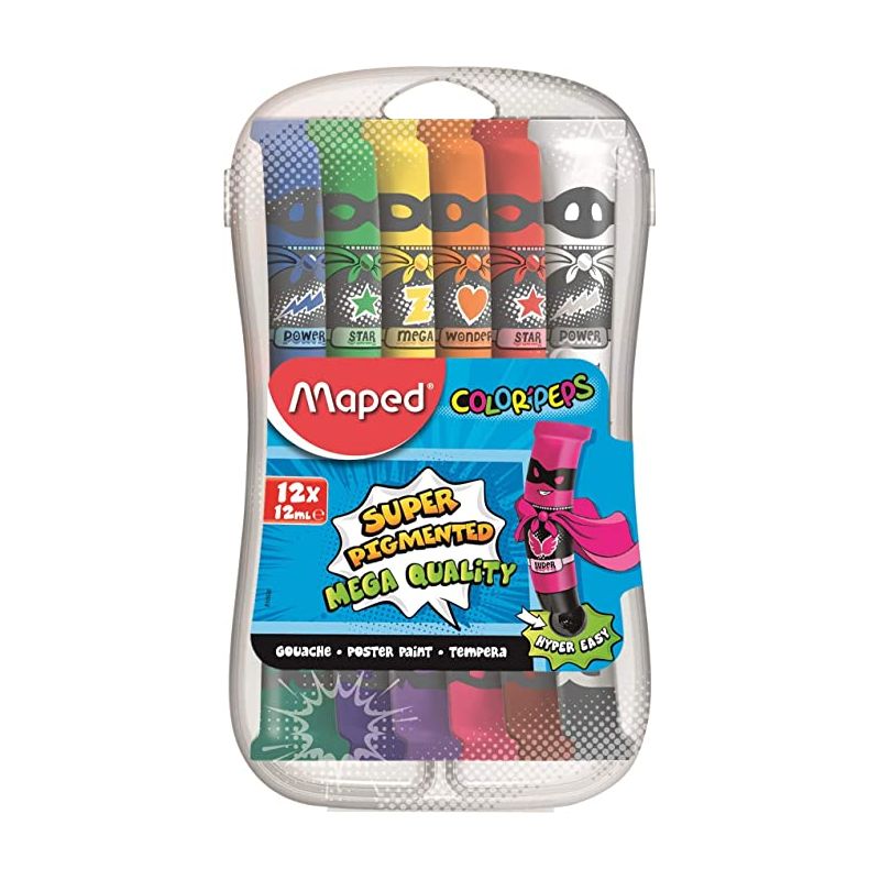 MAPED Boîte plastique de 12 tubes de gouache COLOR'PEPS