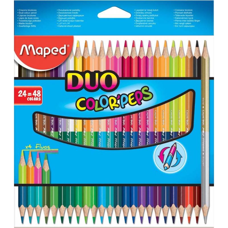 MAPED Pochette cartons de 24 crayons de couleur DUO COLOR'PEPS