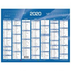  QUO VADIS Calendrier 7 mois par face avec vacances scolaires en haut, format 55 x 40,5 cm Bleu