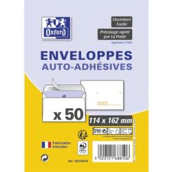 OXFORD Boîte de 200 enveloppes blanches auto-adhésives 90g format 162X229mm  C5 fenêtre 45x100mm