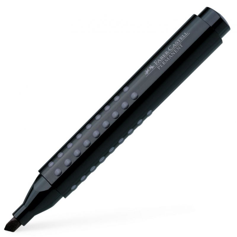 FABER CASTELL Marqueur permanent GRIP 1503, résiste à l'eau, pointe biseautée, coloris Noir