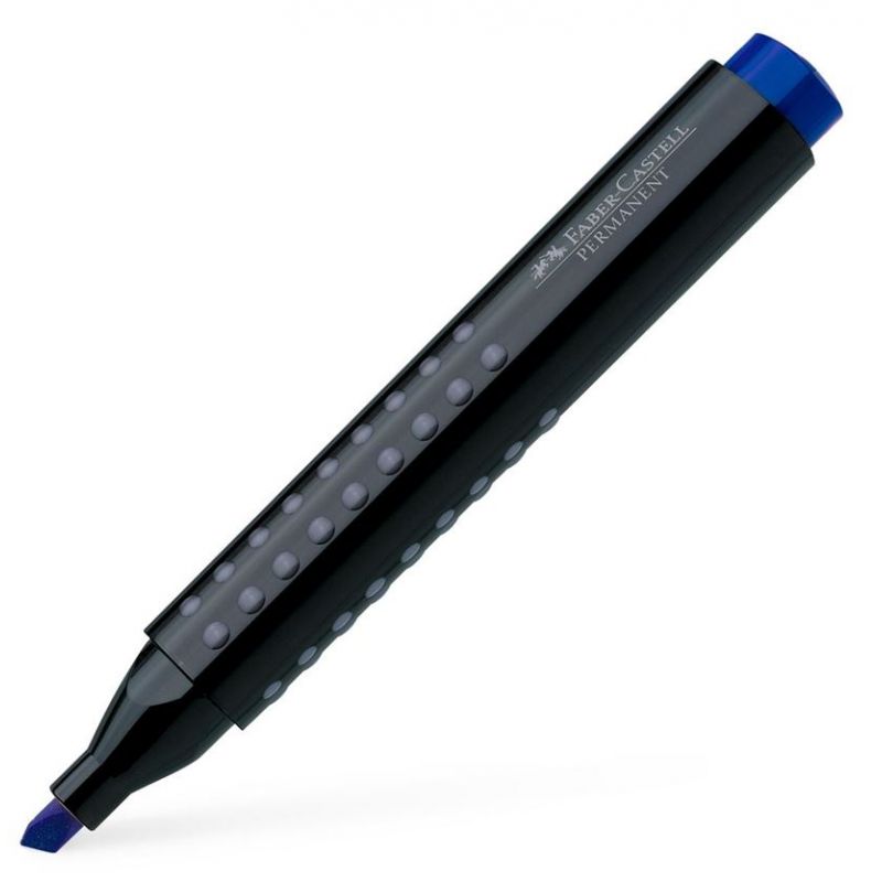 FABER CASTELL Marqueur permanent GRIP 1503, résiste à l'eau, pointe biseautée, coloris Bleu