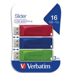 VERBATIM Pack de 3 clés USB 2.0 16Go Rouge/Bleue/Verte rétractable 49326