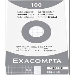 EXACOMPTA Etui de 100 fiches bristol non perforées 105x148mm (A6) quadrillées 5x5 Blanc