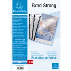 EXACOMPTA Boîte de 100 pochettes perforées A4 en polypropylène lisse 9/100e cristal