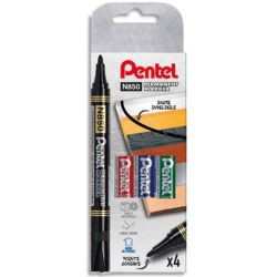 PENTEL Pochette de 4 Marqueurs permanent N850 Pointe ogive - Assortis Noir, Bleu, Rouge, Vert