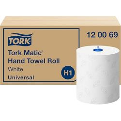 TORK Colis de 6 Rouleaux Essuie-mains Advanced 2 plis format 150m x 21cm Blanc pour distributeur Matic H1