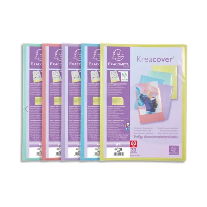 EXACOMPTA Protège-documents personnalisable PP KREACOVER 60 vues. Coloris assortis pastel