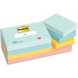 POST-IT® Notes Beachside 38 x 51 mm. Lot de 12 blocs, 100 F. Ass : vert, bleu, jaune, orange, rose.