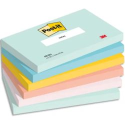 POST-IT® Notes Beachside 76 x 127 mm. Lot de 6 blocs, 100 F. Ass : vert, bleu, jaune, orange, rose.