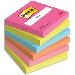 POST-IT® Notes Post-it Poptimistic. 76 x 76 mm. 6 blocs de 100 feuilles. Ass : rose, vert, bleu, orange.